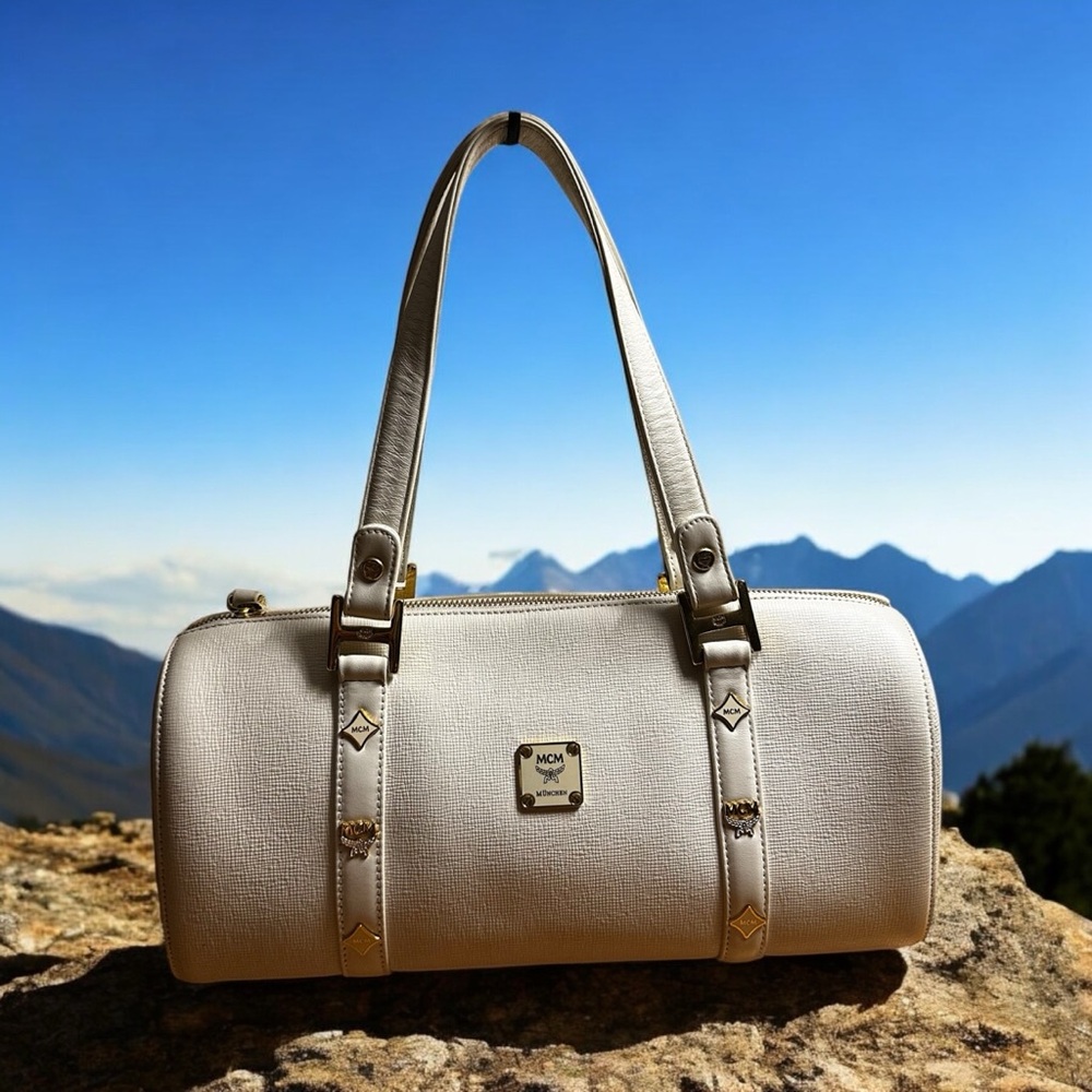 MCM White Leather Women's Barrel Bag